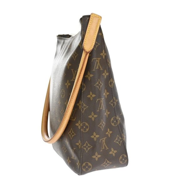 LOUIS VUITTON Logo Looping GM Shoulder Bag Monogram Leather Brown - Picture 9 of 15